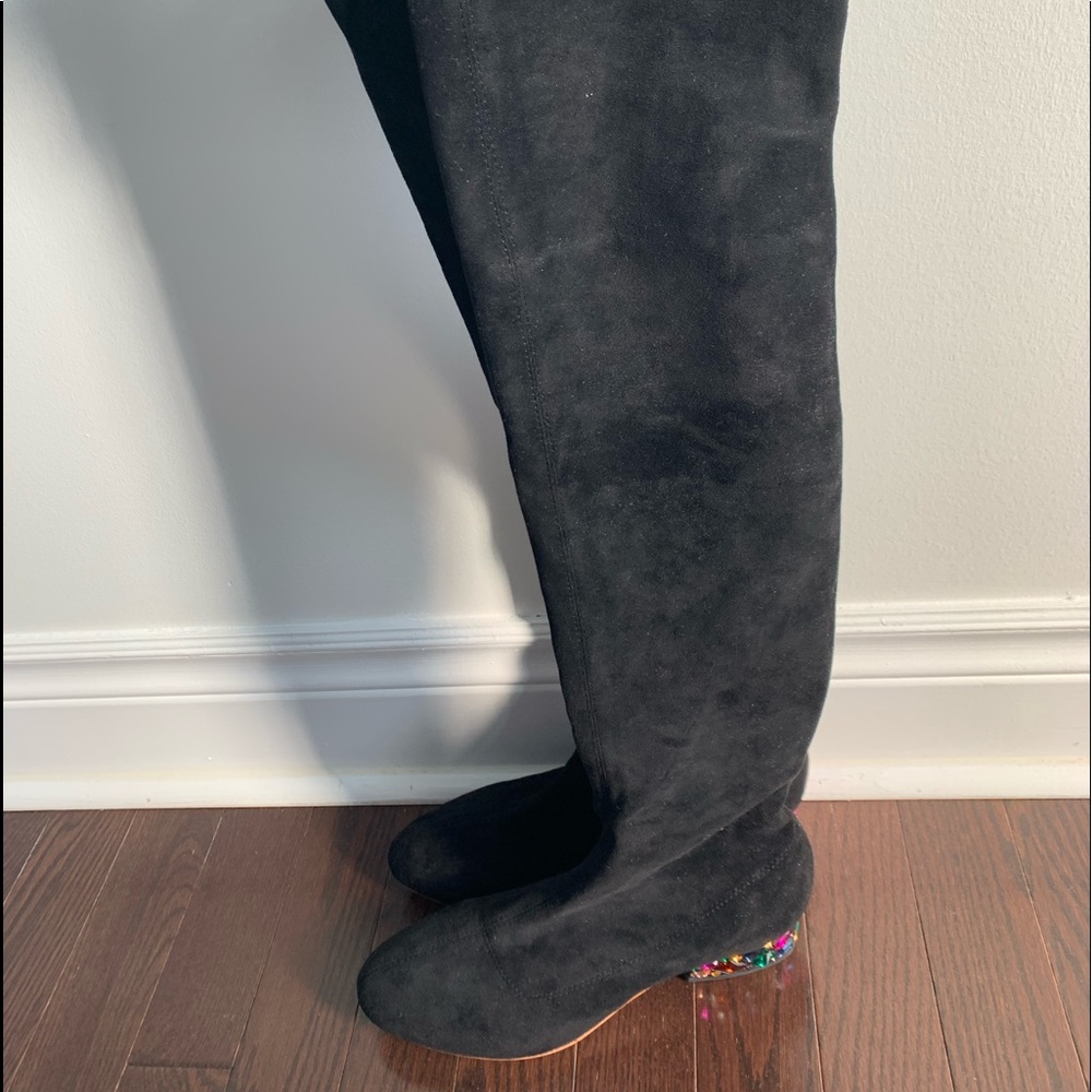 Authentic jimmy Choo  Black Suede Embellished Heel Over The Knee Boots